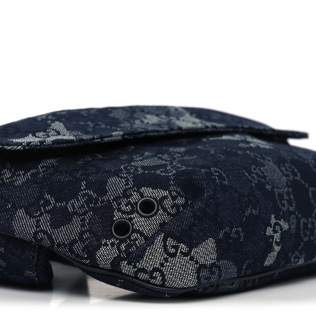 Gucci Denim Monogram Web Belt Bag Blue Multicolor