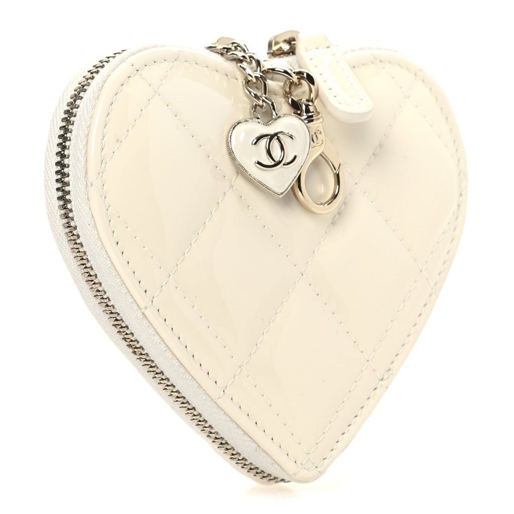 Chanel Patent Calfskin Resin Quilted CC Heart Clutch With Chain Black