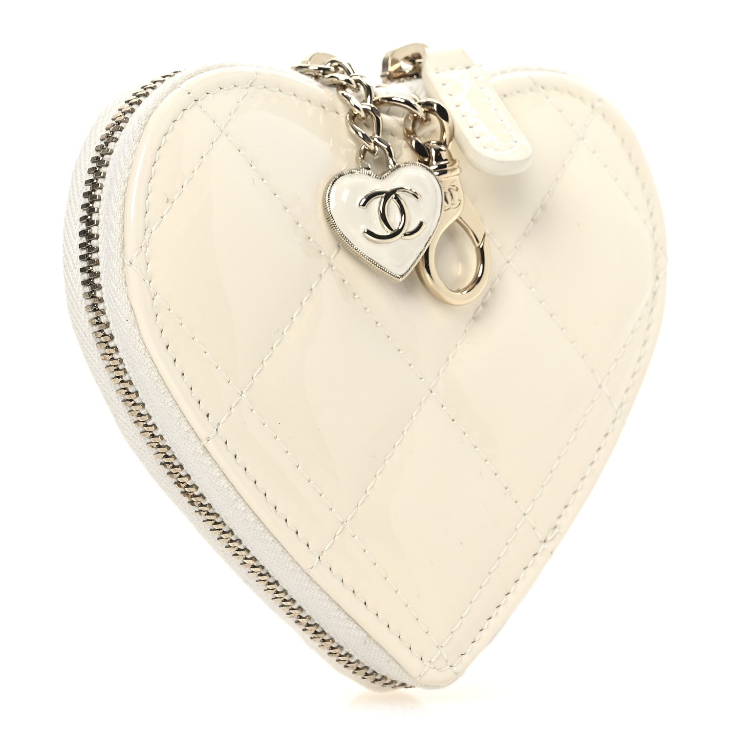 Chanel Patent Calfskin Resin Quilted CC Heart Clutch With Chain Black