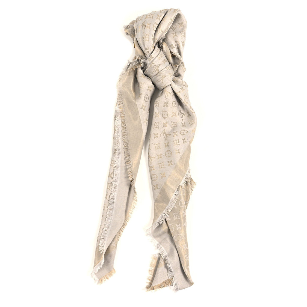 Louis Vuitton Silk Lurex Wool Monogram Shine Shawl Charcoal Greige