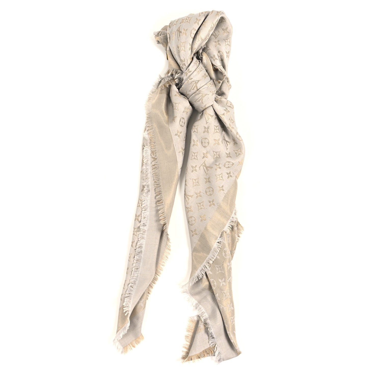 Louis Vuitton Silk Lurex Wool Monogram Shine Shawl Charcoal Greige