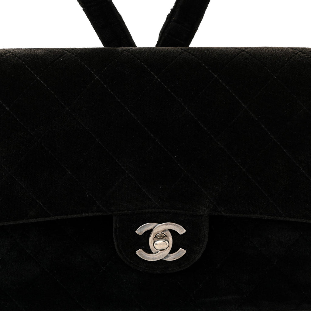 Chanel Velvet Quilted Flap Backpack Black