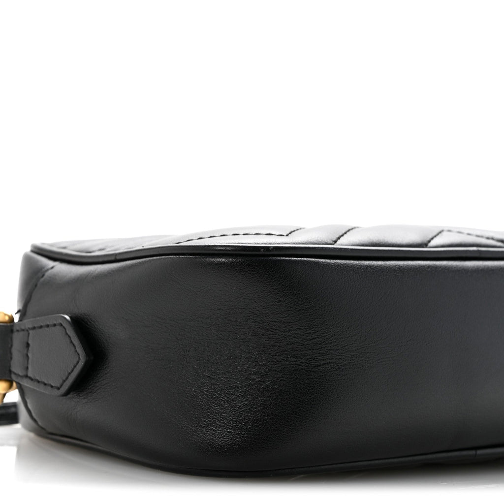 Gucci Calfskin Matelasse Mini GG Marmont Chain Shoulder Bag Black