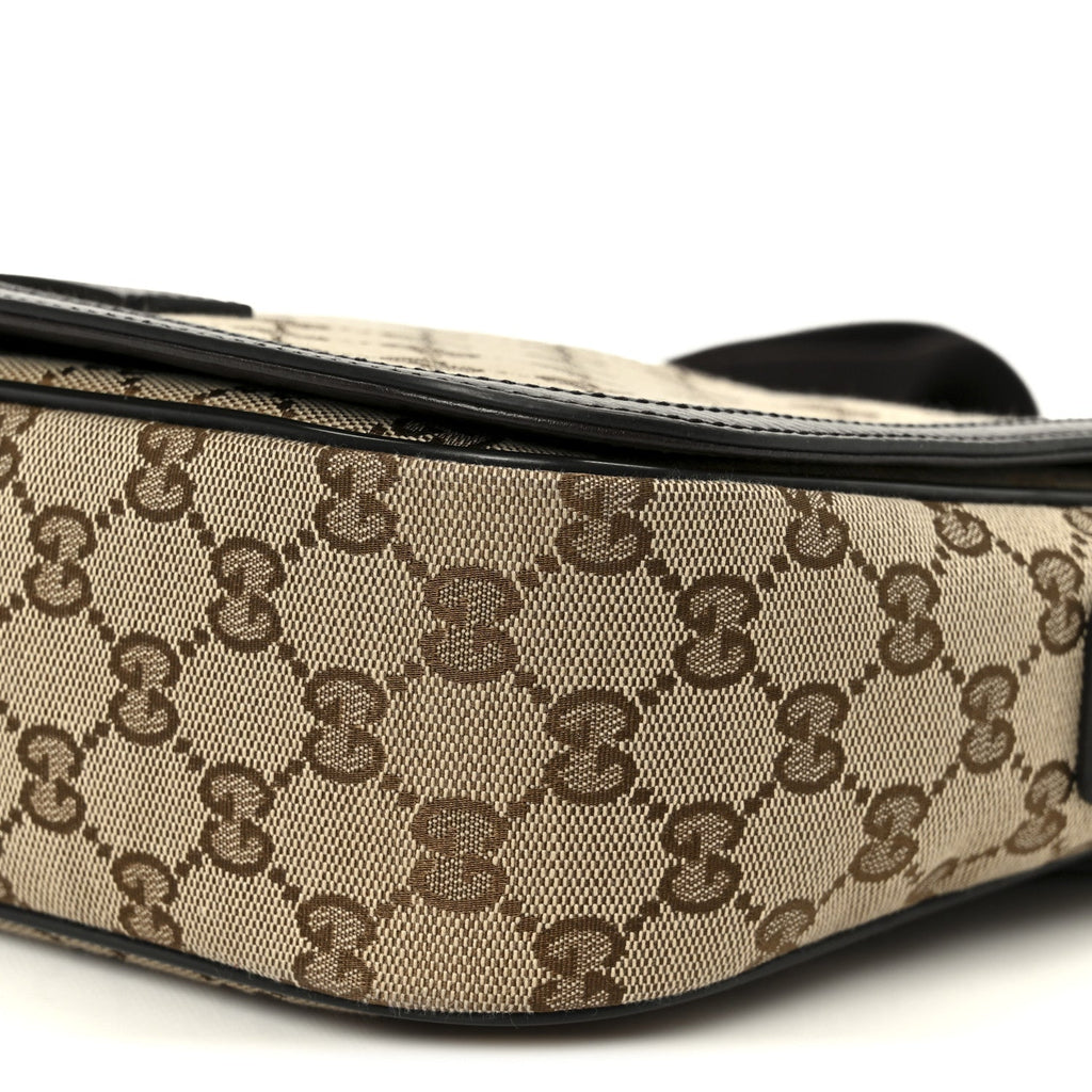 Gucci Monogram Flap Messenger Bag Beige Dark Brown