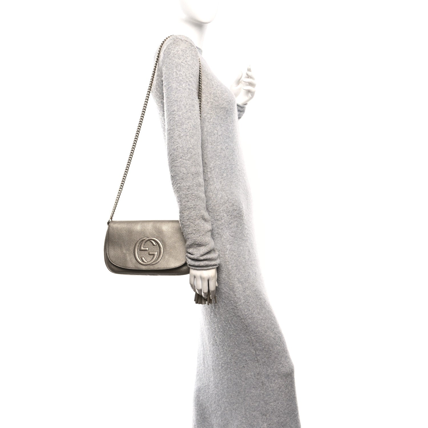 Gucci Metallic Pebbled Calfskin Medium Soho Flap Crossbody Golden Beige