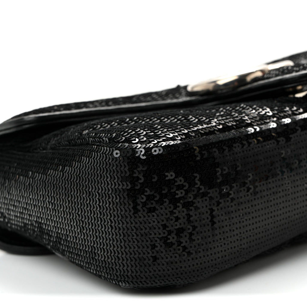 Gucci Sequin Matelasse Small GG Marmont Shoulder Bag Black