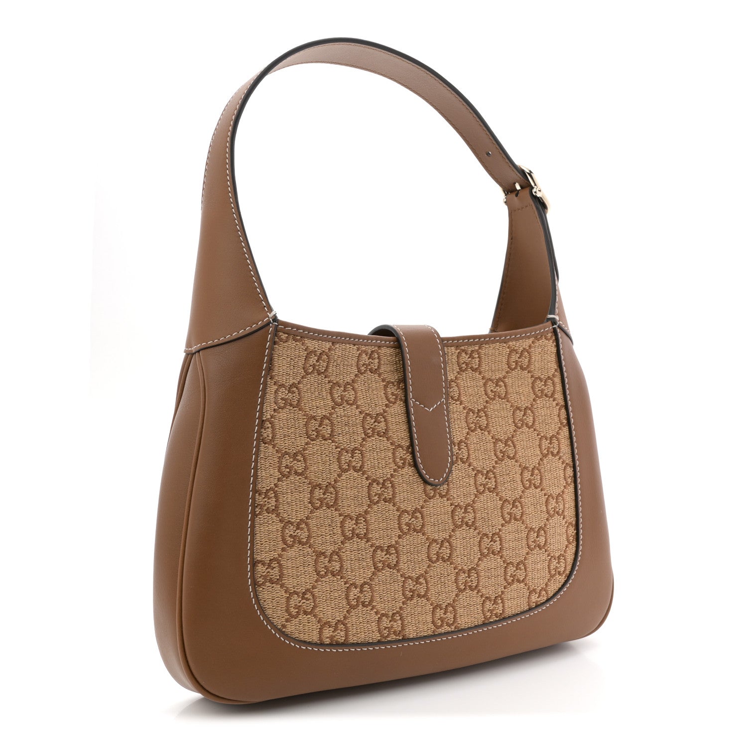 Gucci Raffia GG Supreme Monogram Calfskin Small Jackie 1961 Hobo Natural