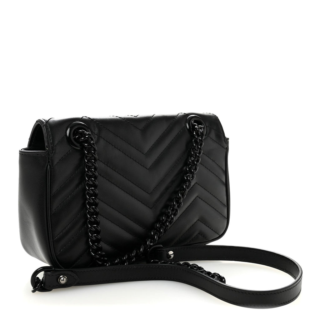 Gucci Calfskin Matelasse Monochrome Mini GG Marmont Shoulder Bag Black