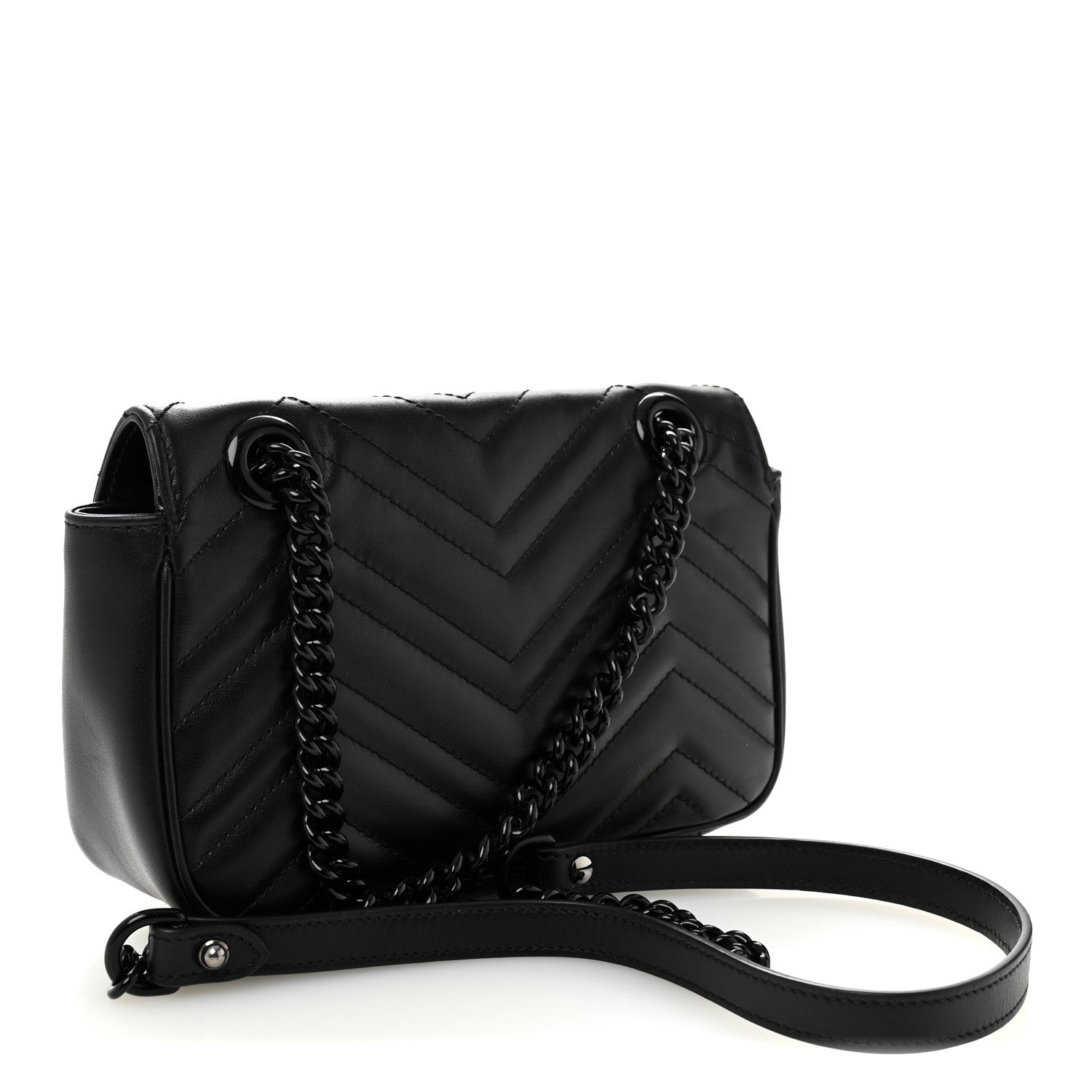 Gucci Calfskin Matelasse Monochrome Mini GG Marmont Shoulder Bag Black