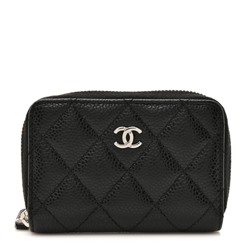 Caviar Quilted Zip Coin Purse Black