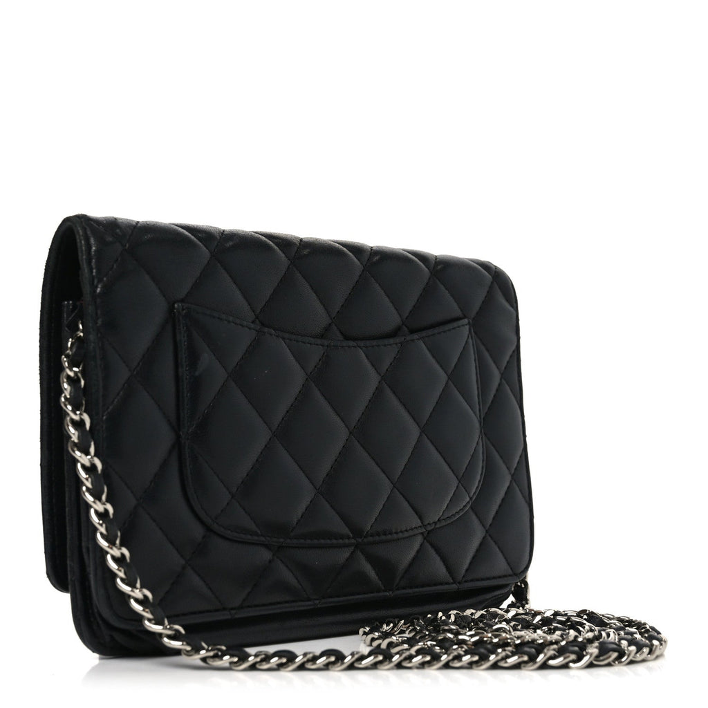 Chanel Lambskin Quilted Wallet On Chain WOC Black