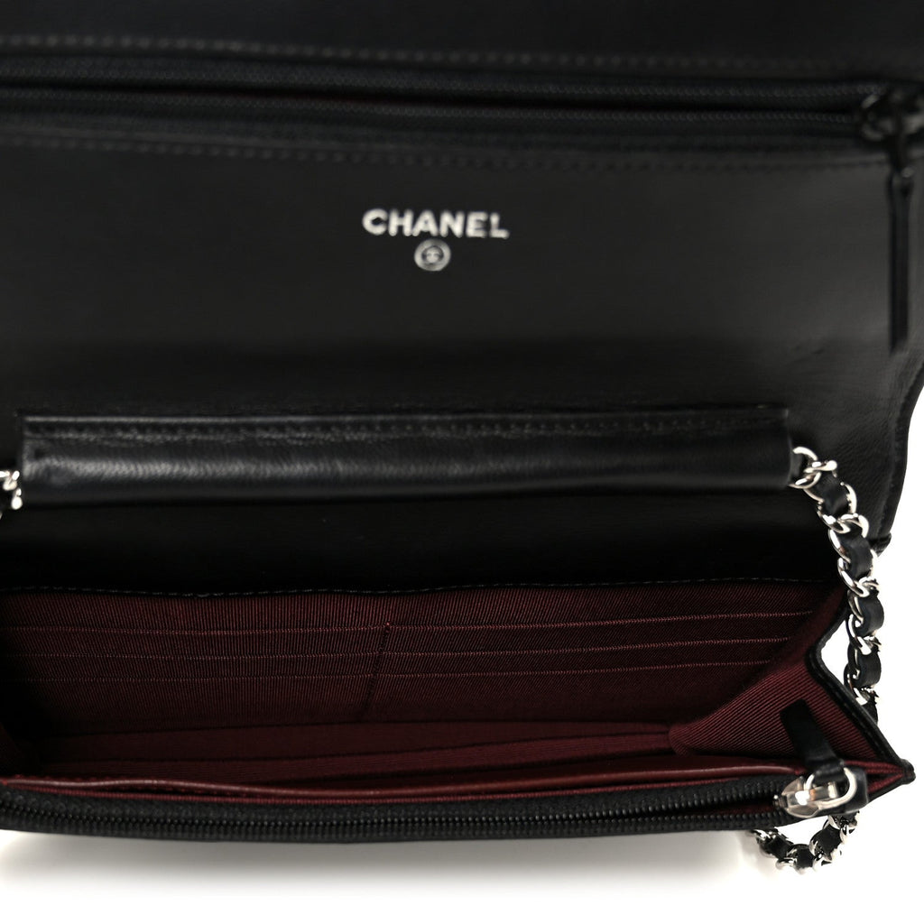 Chanel Lambskin Quilted Wallet On Chain WOC Black