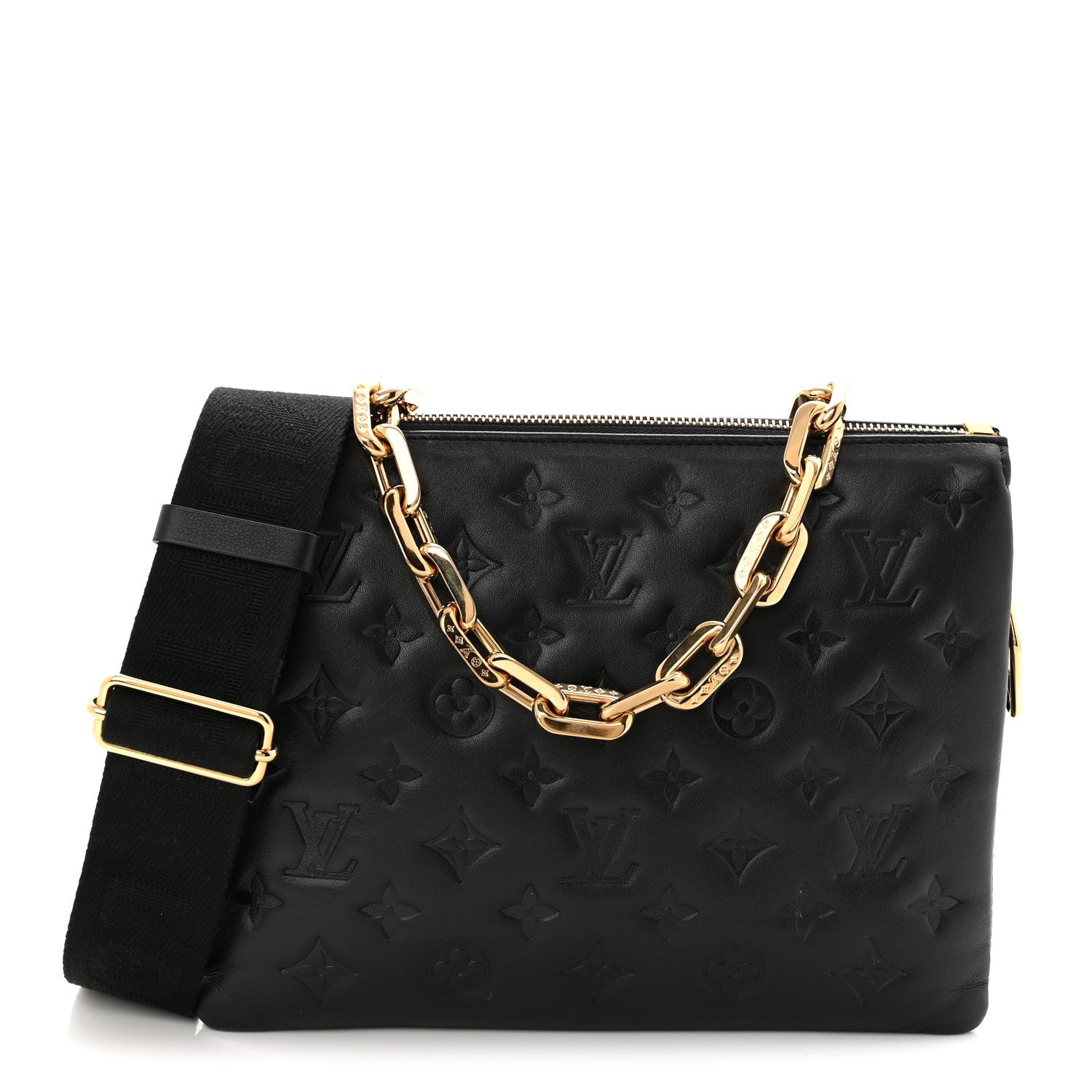 Louis Vuitton Lambskin Embossed Monogram Coussin PM Black