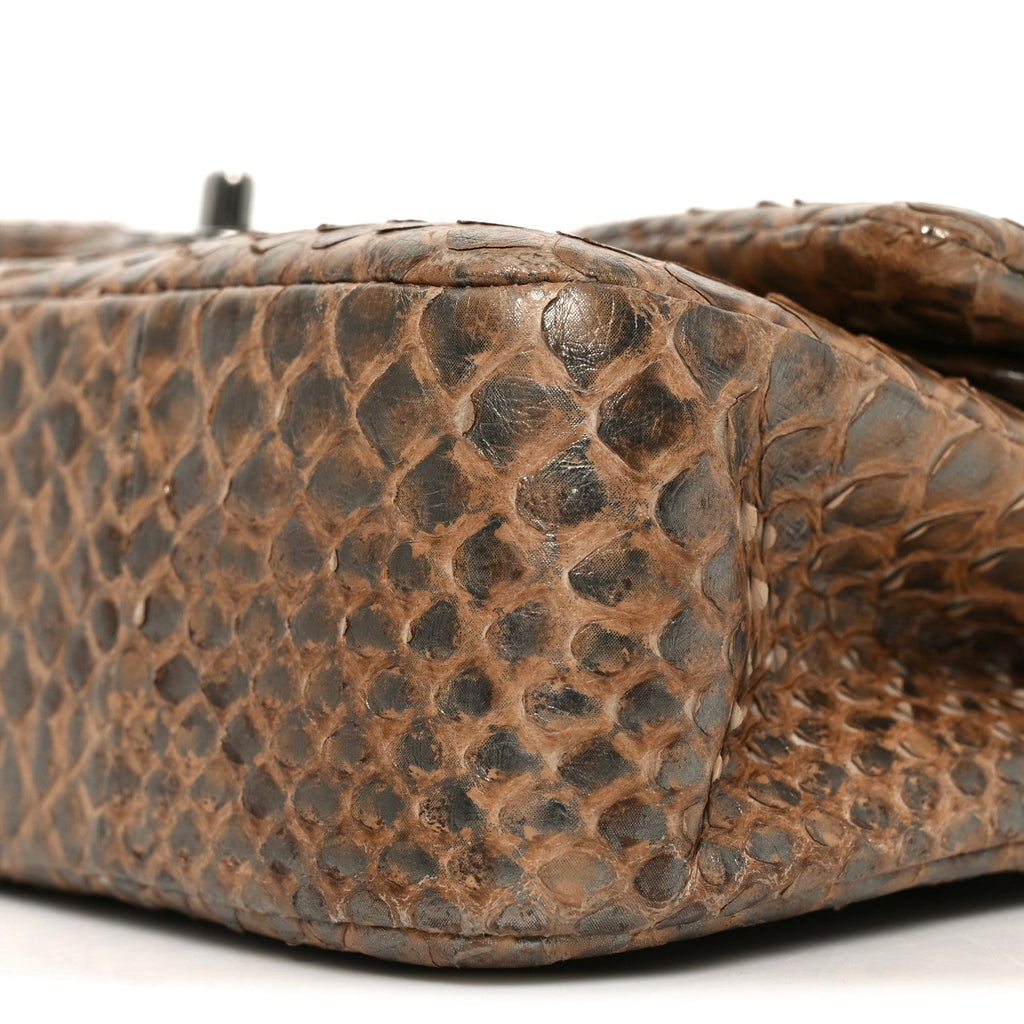 Chanel Metallic Snakeskin Medium Double Flap Beige