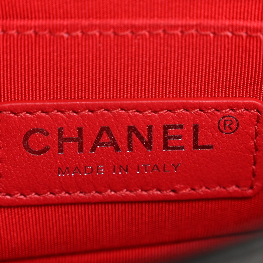 Chanel Lambskin Tweed Logo Embroidered Mini Boy Flap White Red Black