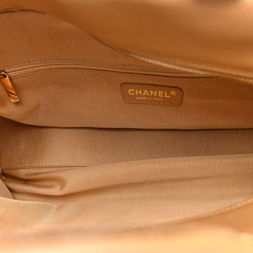 Chanel Caviar Quilted Large Bowler Bag Beige