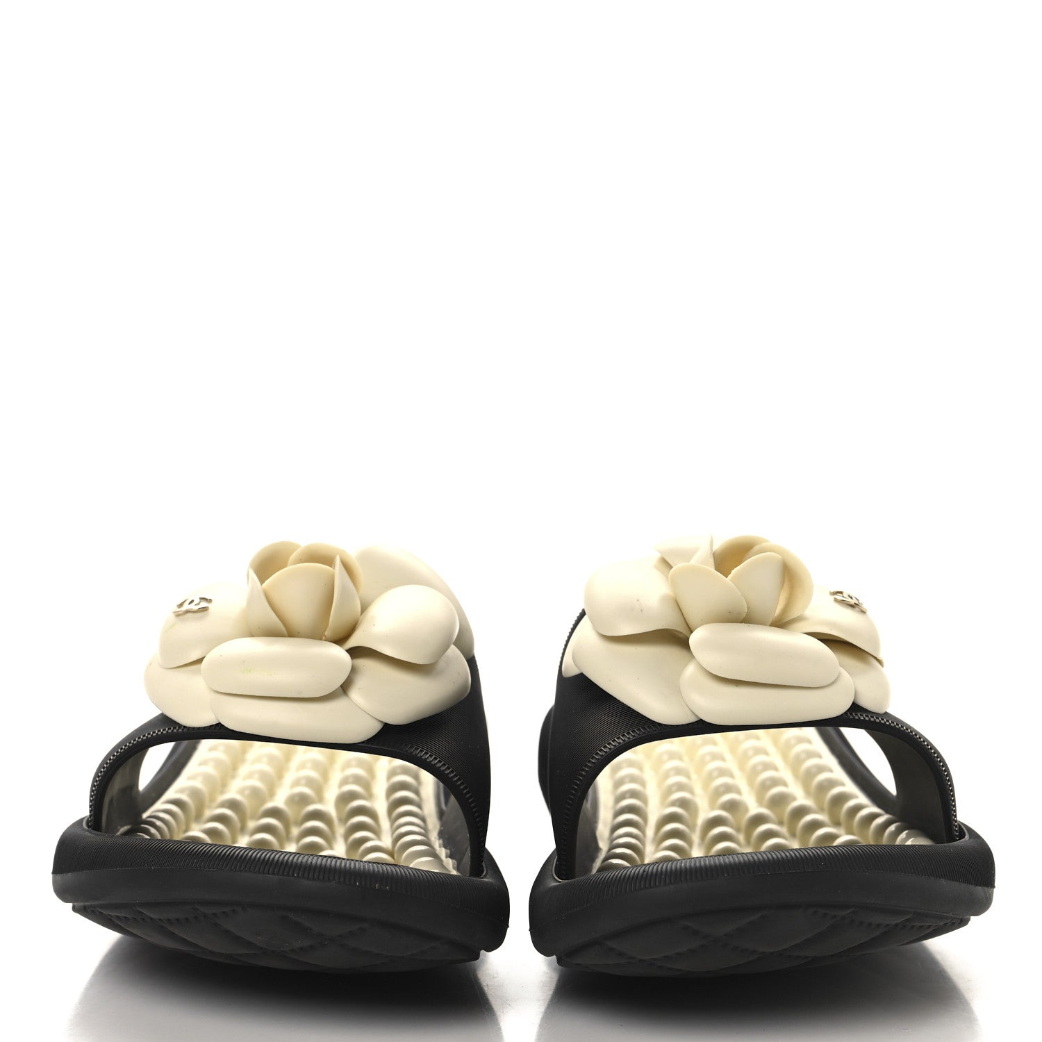 Chanel Thermoplastic PVC Camellia Mule Sandals 36 Black Ivory