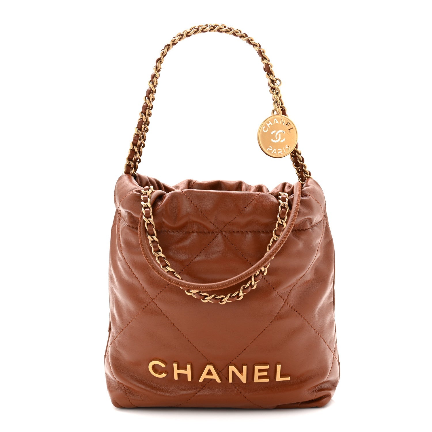 Chanel Shiny Calfskin Quilted Mini Chanel 22 Light Brown