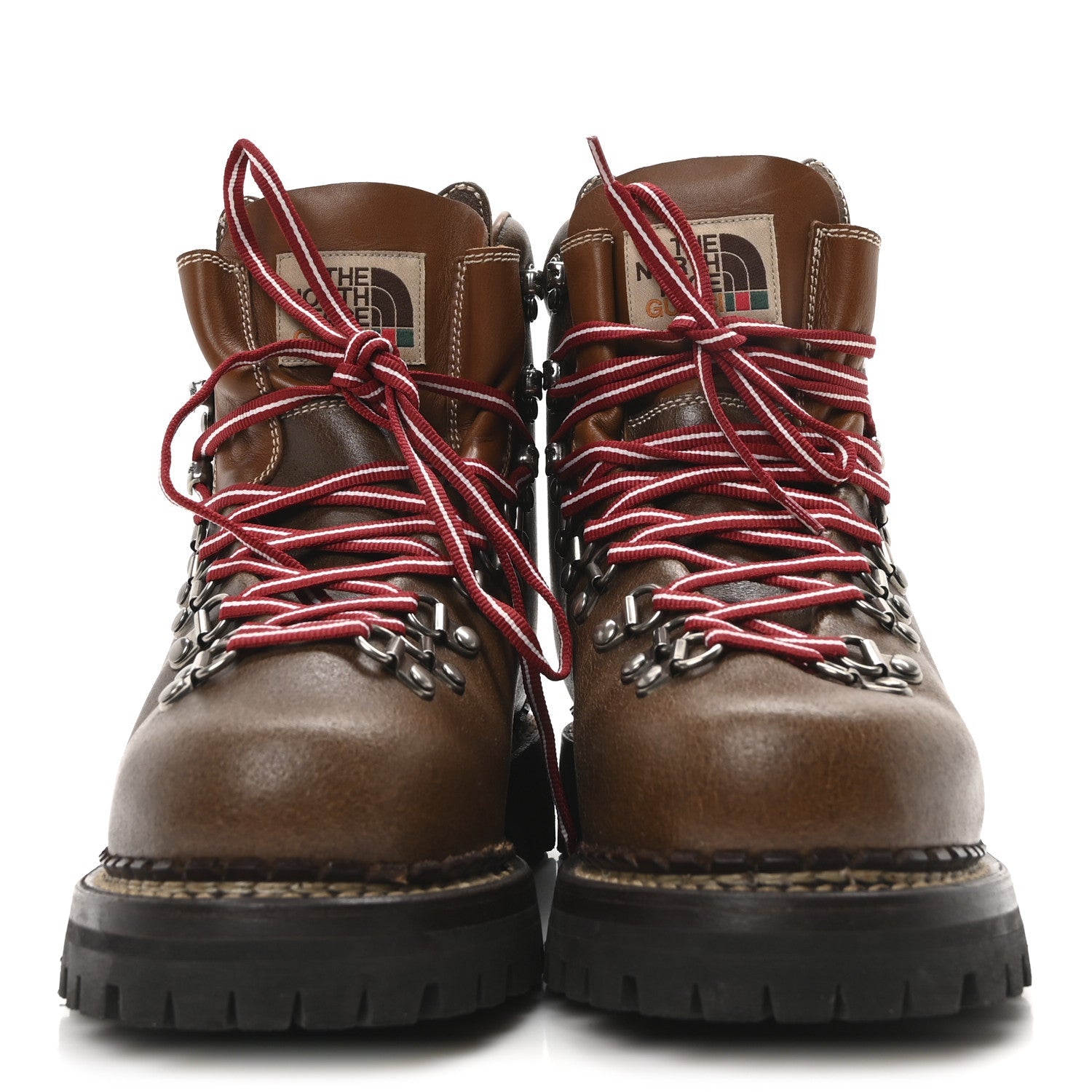 Gucci X THE NORTH FACE Calfskin Mens Hiking Ankle Boots 39 Foggy Tabacco Cuir
