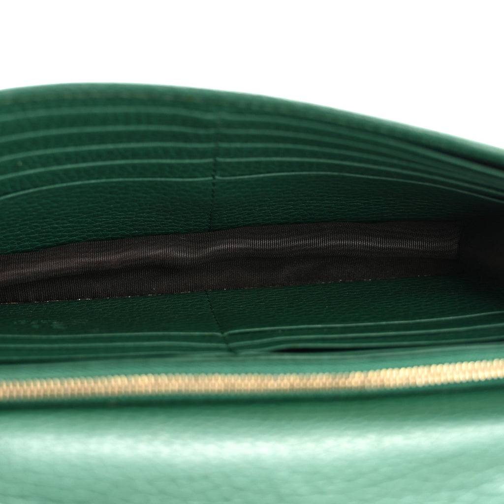 Gucci Dollar Calfskin Interlocking G Chain Wallet Emerald