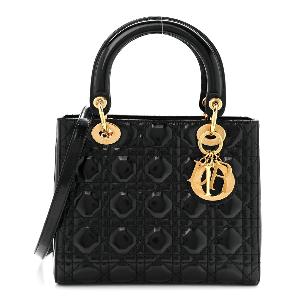 Christian Dior Patent Cannage Medium Lady Dior Black