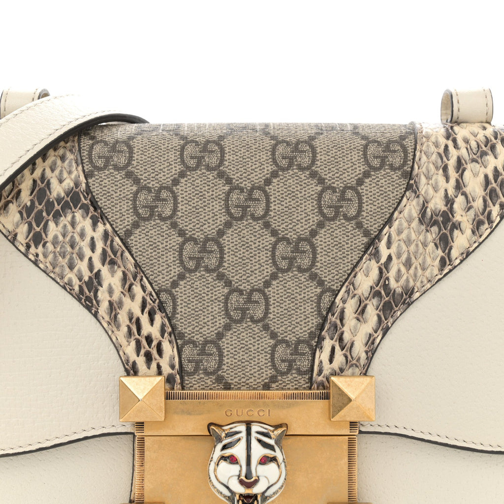Gucci Nappa Elaphe GG Supreme Monogram Medium Osiride Shoulder Bag Mystic White Roccia Beige Ebony