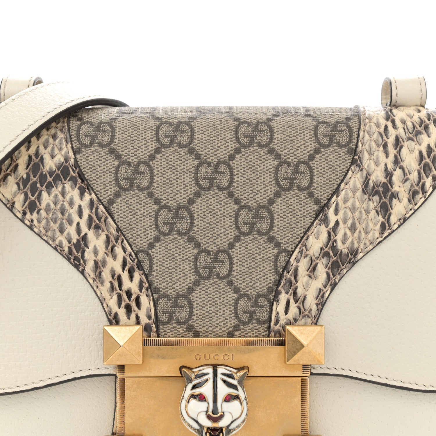 Gucci Nappa Elaphe GG Supreme Monogram Medium Osiride Shoulder Bag Mystic White Roccia Beige Ebony