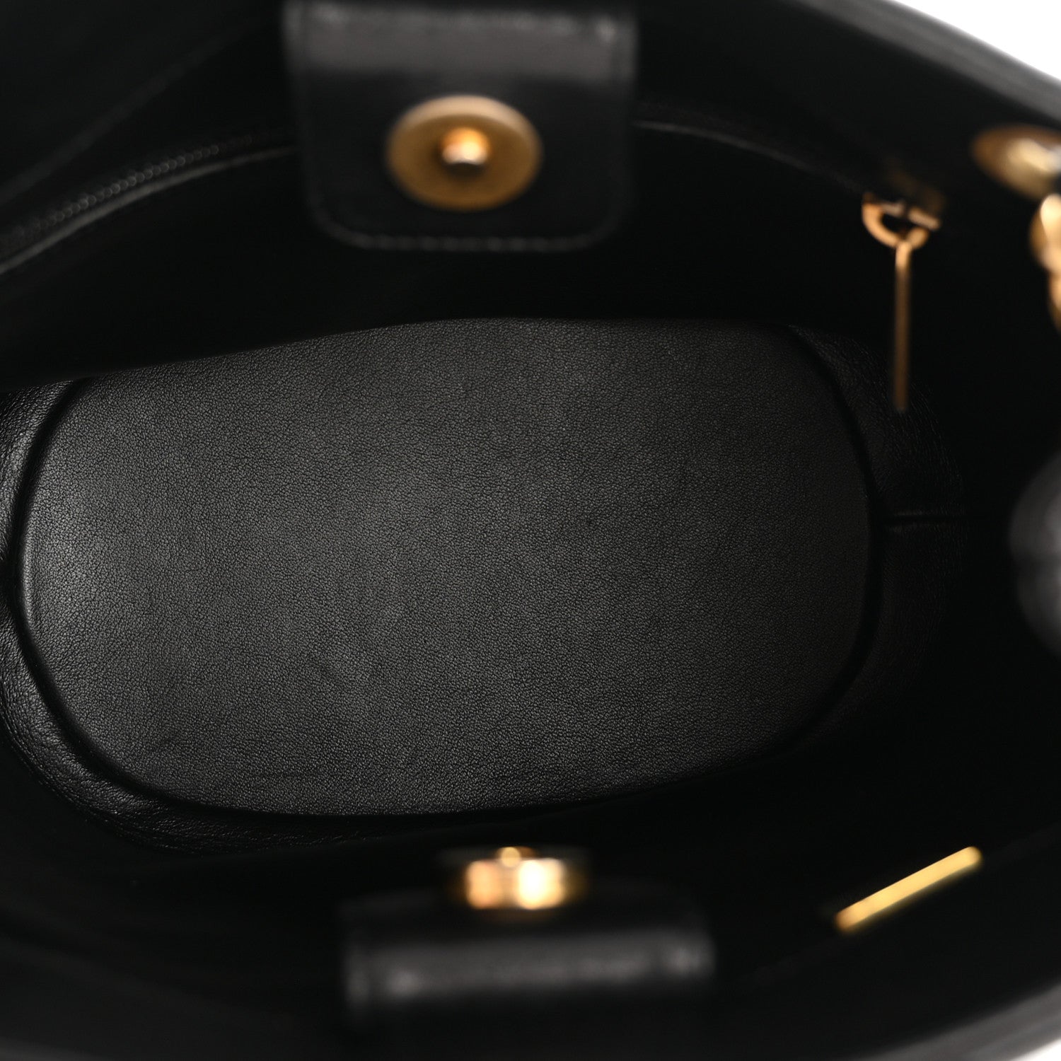 Chanel Lambskin Quilted Chaine Lettre Small Bucket Bag Black