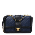 Chanel Lambskin Quilted Medium Elegant CC Flap Navy Black