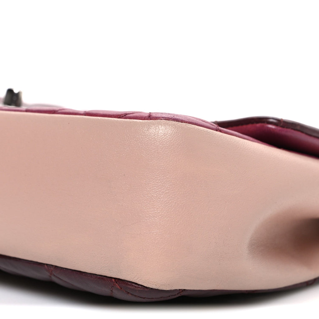 Chanel Lambskin Quilted Medium Tri-Color Flap Burgundy Dark Pink