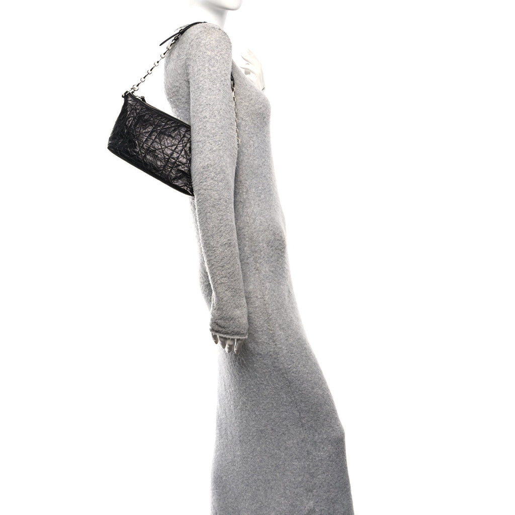 Christian Dior Crinkled Calfskin Macrocannage DiorStar Hobo Bag Black