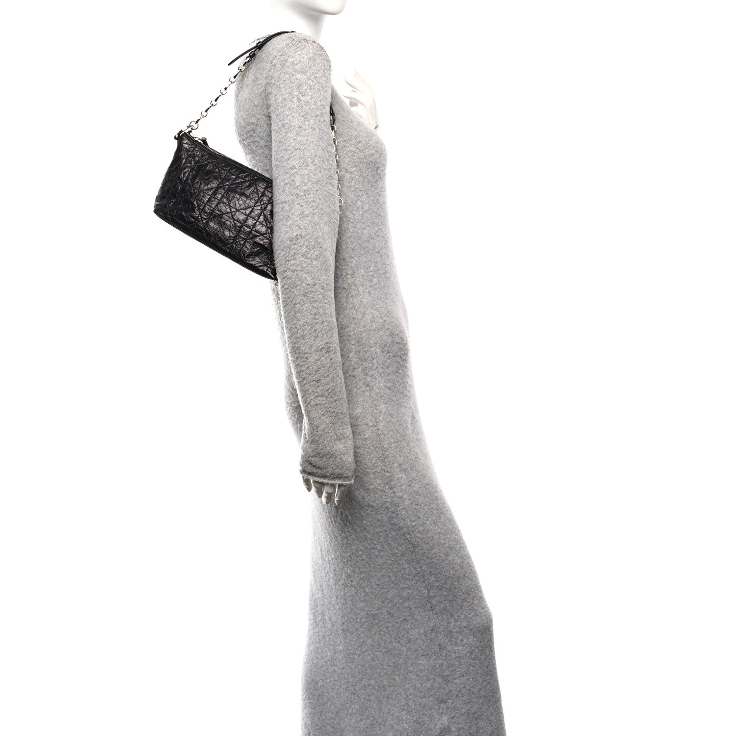 Christian Dior Crinkled Calfskin Macrocannage DiorStar Hobo Bag Black