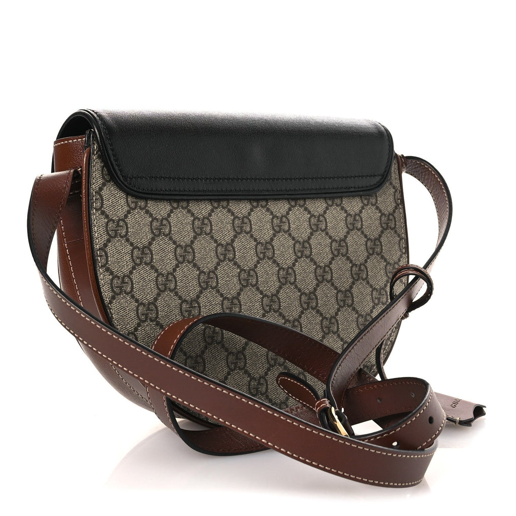 Gucci GG Supreme Monogram Calfskin Small Padlock Messenger Shoulder Bag Beige Black Cuir