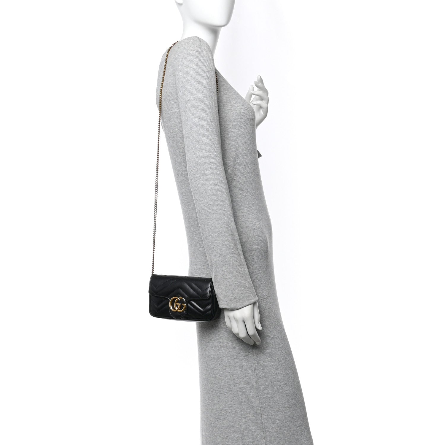 Gucci Calfskin Matelasse Super Mini GG Marmont Shoulder Bag Black