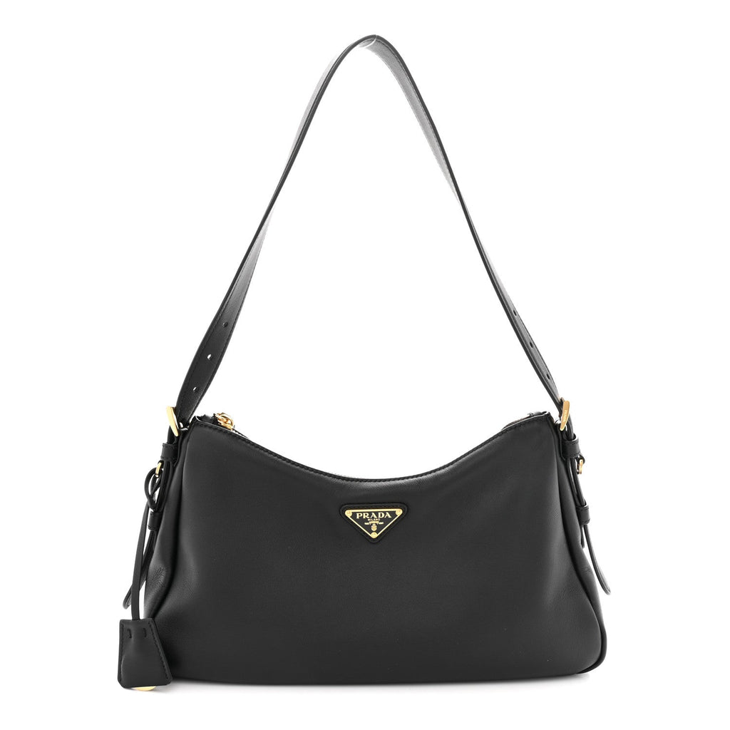 Prada Soft Calfskin Medium Aimee Shoulder Bag Black