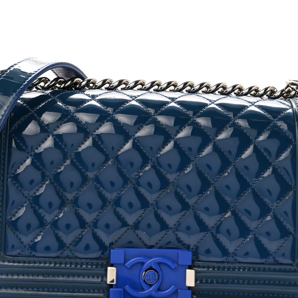 Chanel Patent Calfskin Quilted Medium Plexiglass Boy Flap Blue