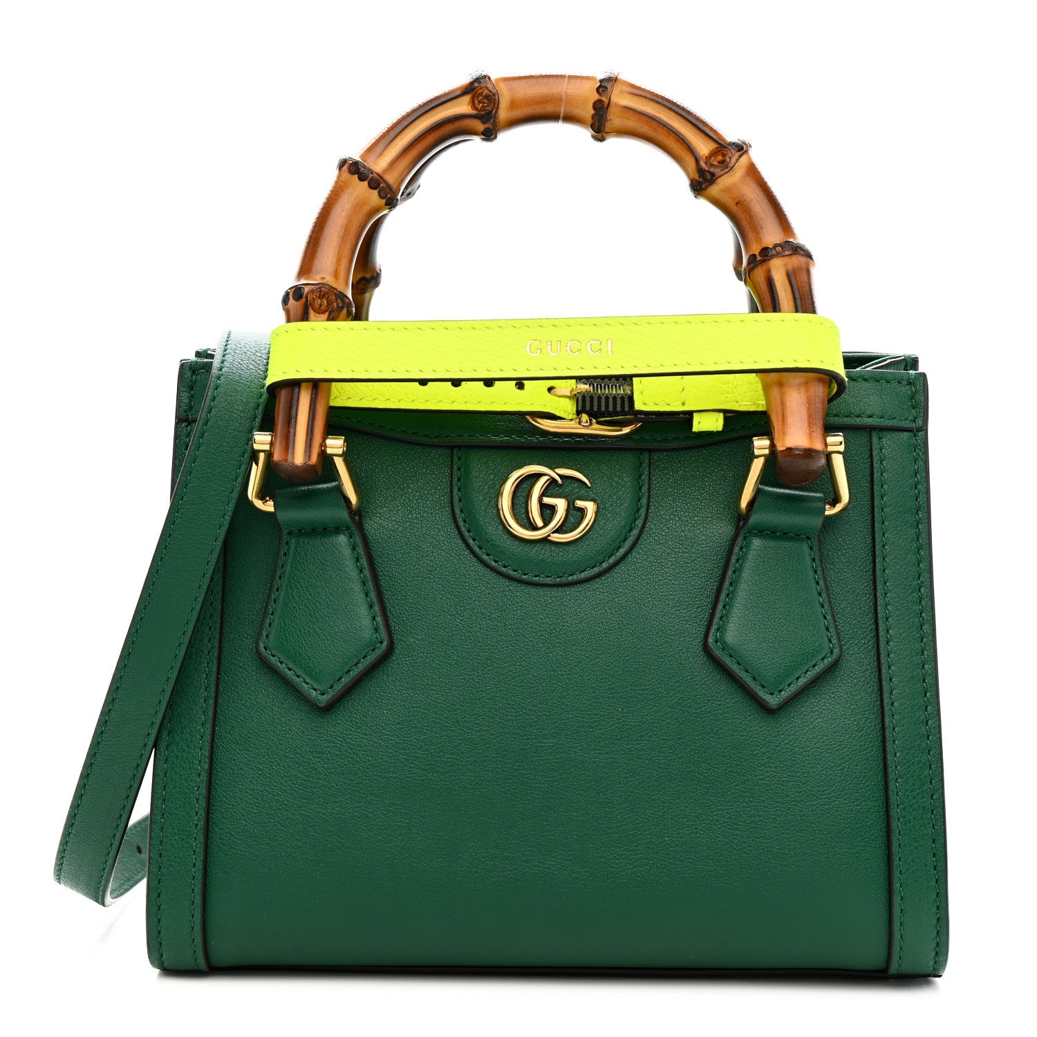 Gucci Wonka Grain Calfskin Mini Diana Tote Bag Green Yellow Fluo