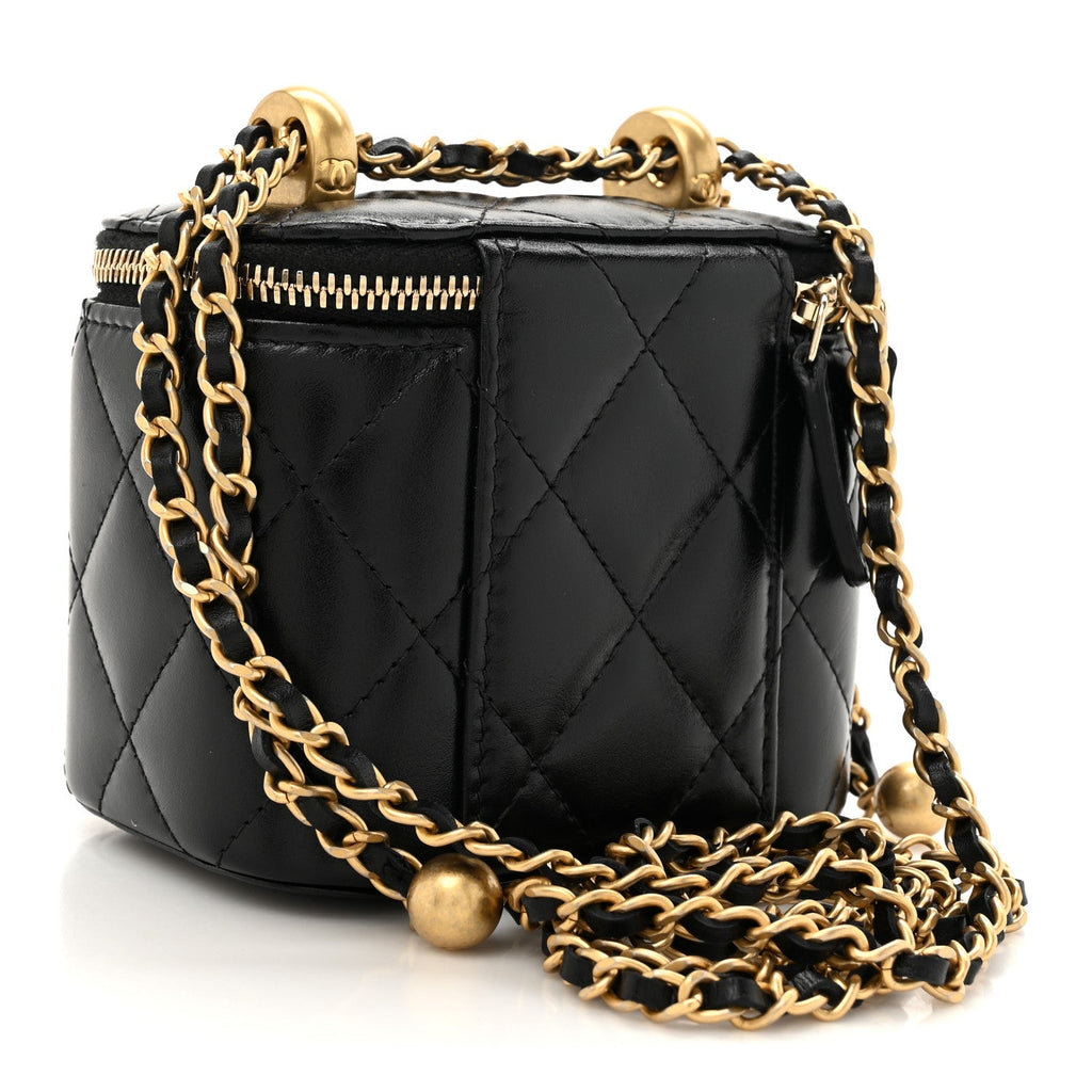 Chanel Calfskin Quilted Mini Perfect Fit Vanity Case With Chain Black