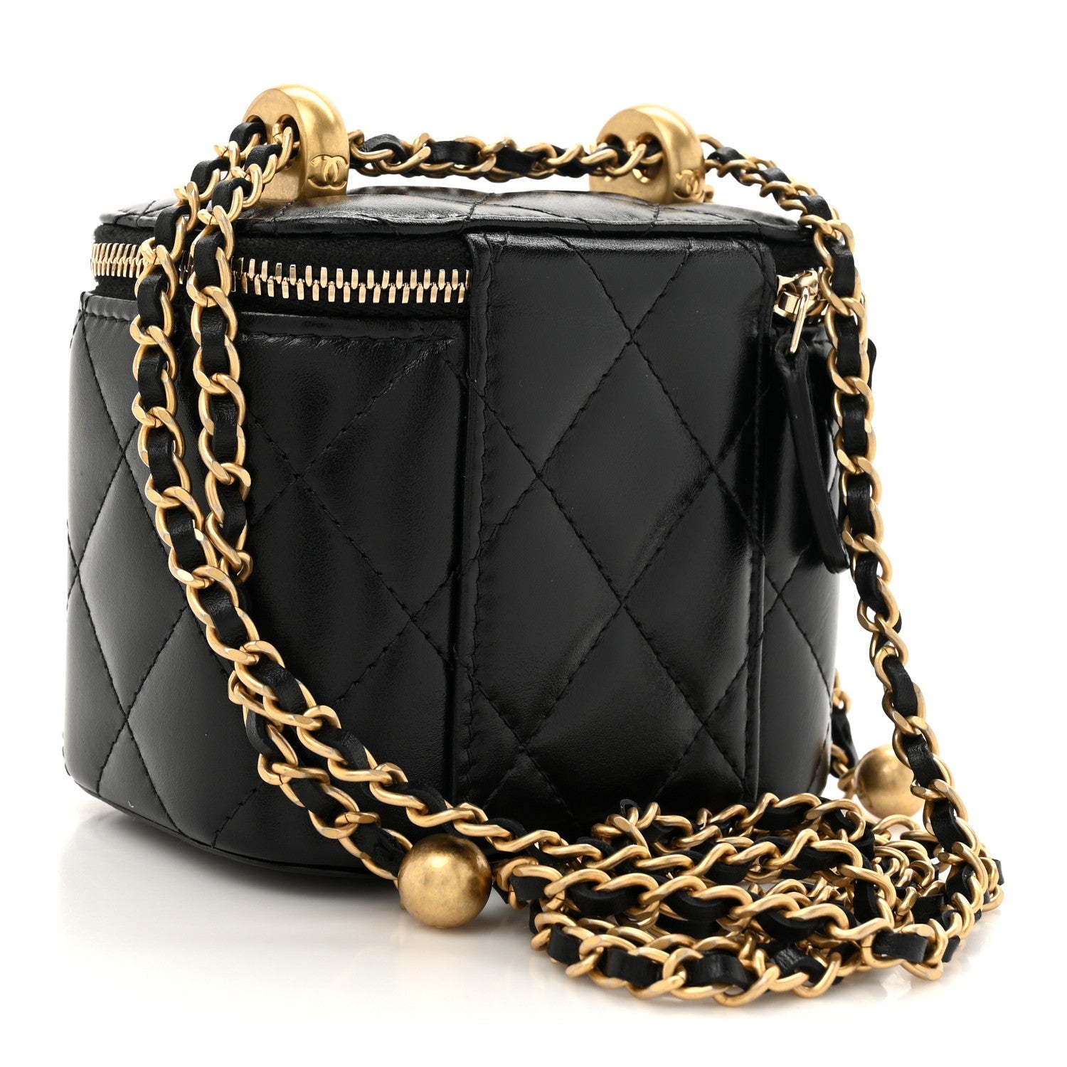 Chanel Calfskin Quilted Mini Perfect Fit Vanity Case With Chain Black