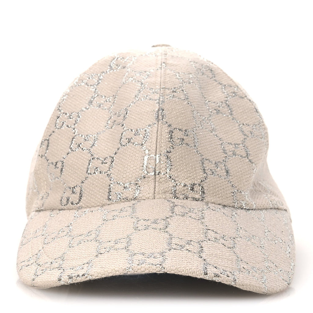 Gucci Canvas Lame GG Monogram Rush Baseball Hat M Gardenia Silver