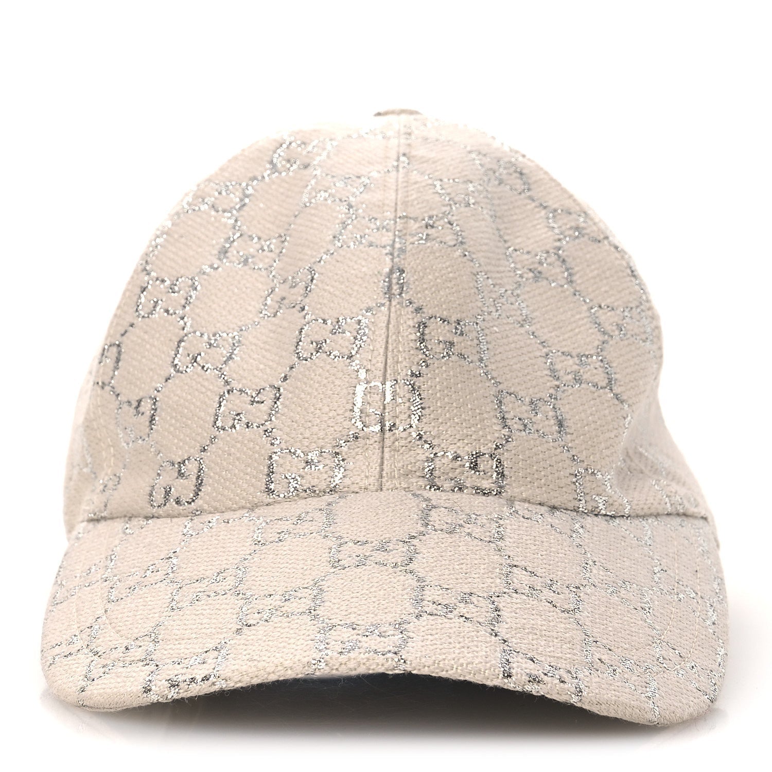 Gucci Canvas Lame GG Monogram Rush Baseball Hat M Gardenia Silver