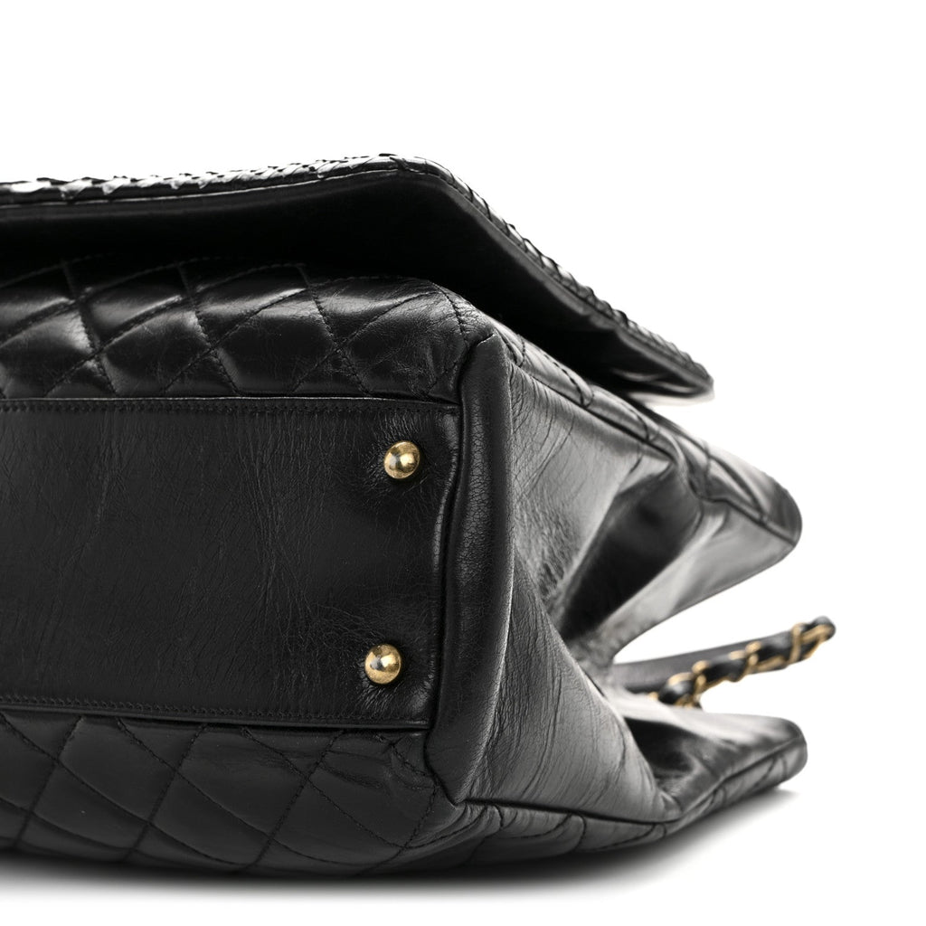 Chanel Snakeskin Glazed Calfskin Quilted Urban Mix Tote Black