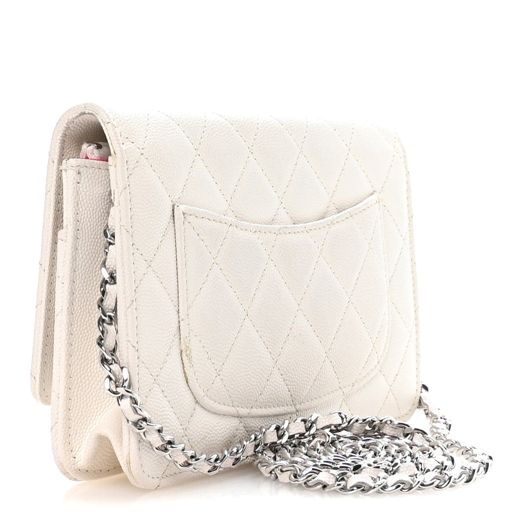 Caviar Quilted Chanel 19 Wallet on Chain WOC White Pink