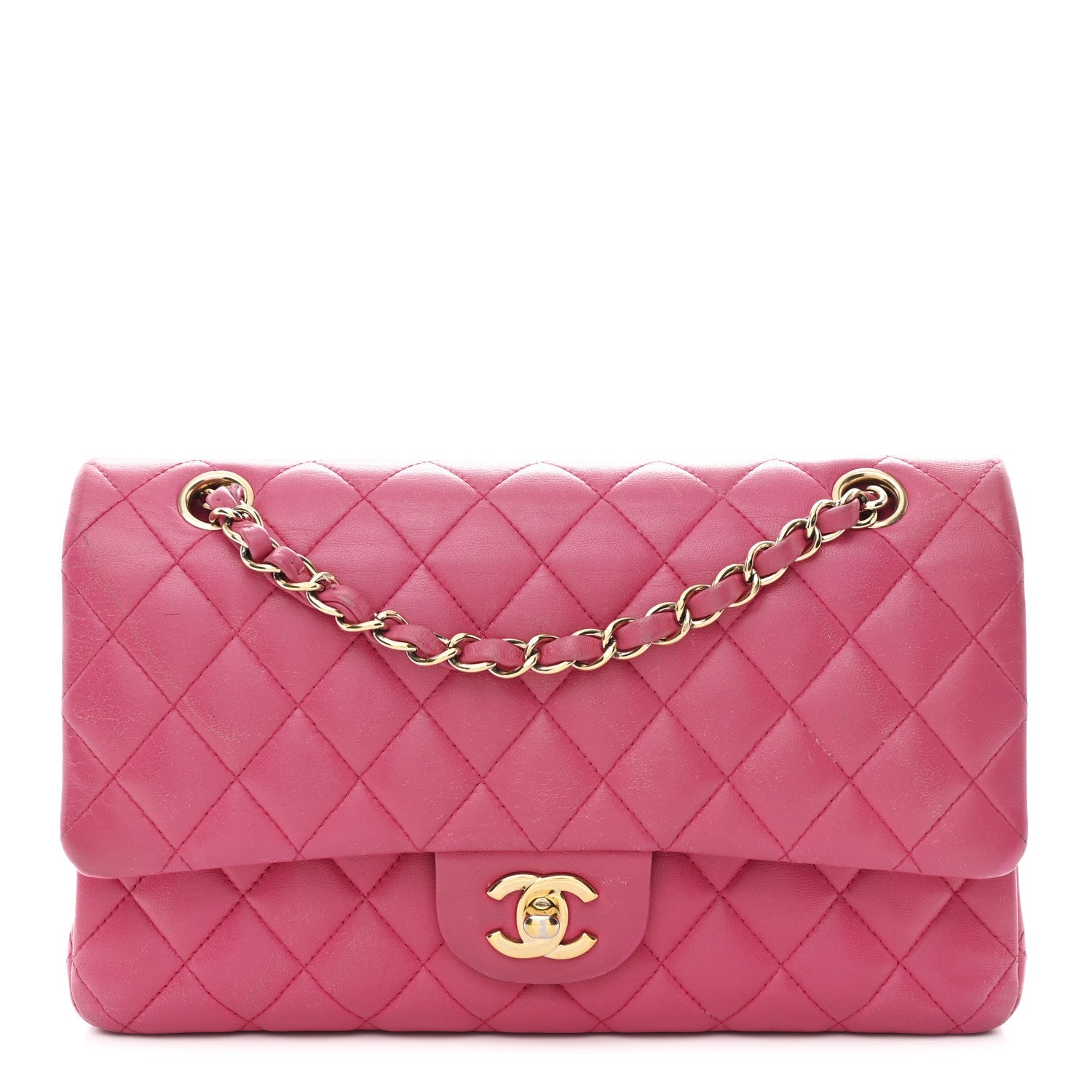 Chanel Lambskin Quilted Medium Double Flap Fuchsia