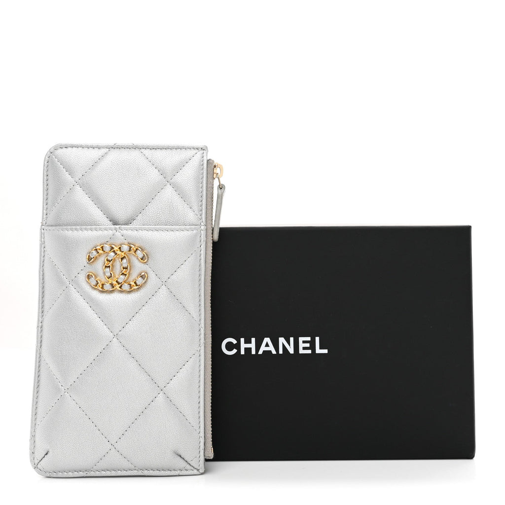 Chanel Lambskin Quilted Chanel 19 Phone and Card Holder Silver