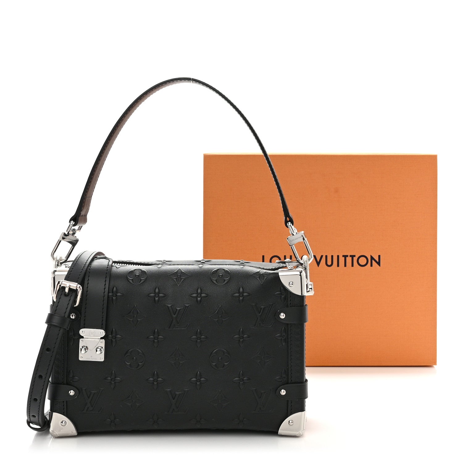 Louis Vuitton Calfskin Debossed Monogram Side Trunk Black