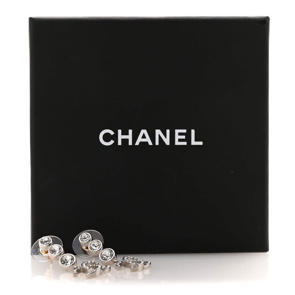 Crystal CC Drop Earrings Silver