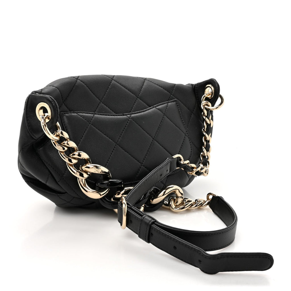 Chanel Lambskin Quilted Resin Bi-Color Waist Bag Fanny Pack Black