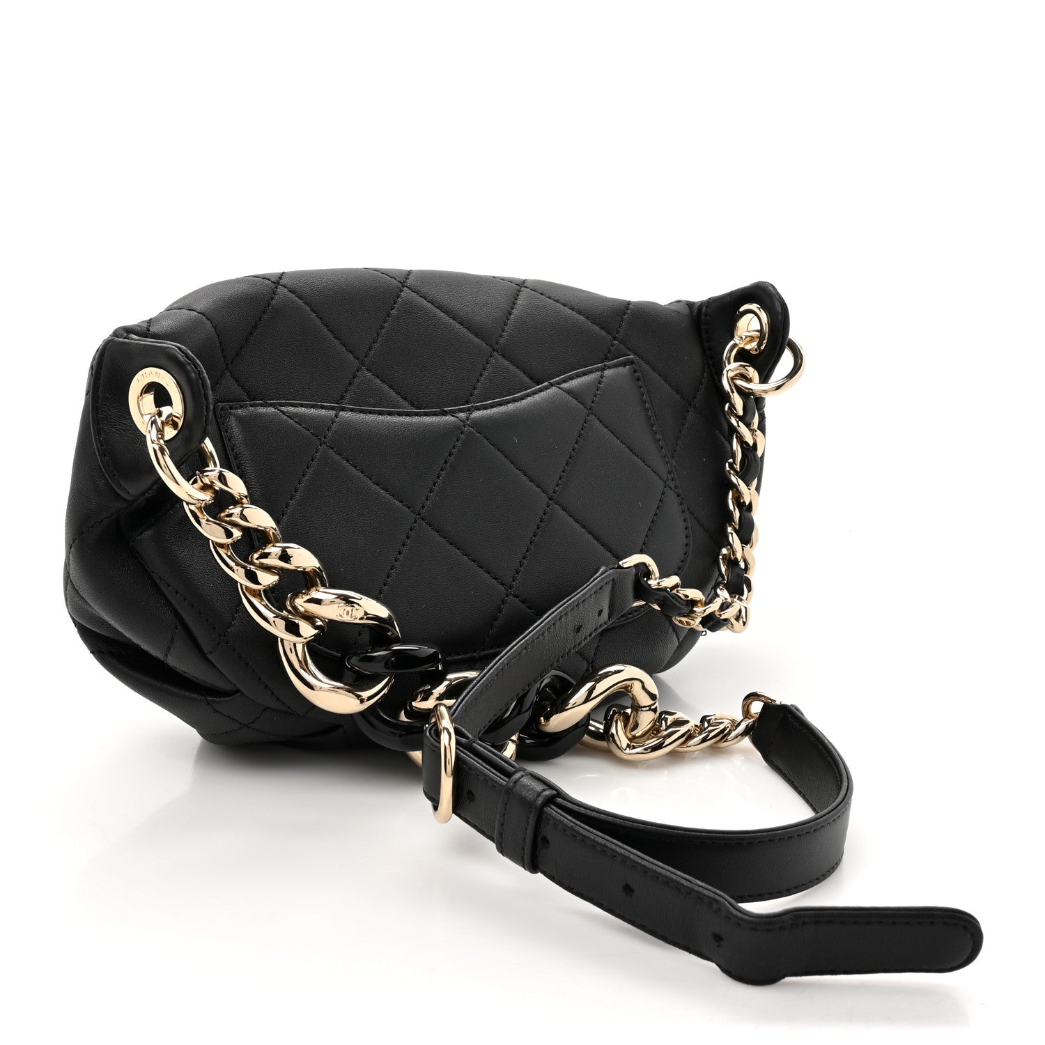 Chanel Lambskin Quilted Resin Bi-Color Waist Bag Fanny Pack Black