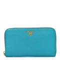 Prada Saffiano Metal Zip Around Wallet Blue